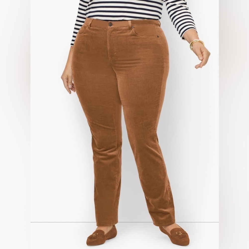 Talbots straight leg simply flattering 5 pocket dark brown corduroy pants - 14W